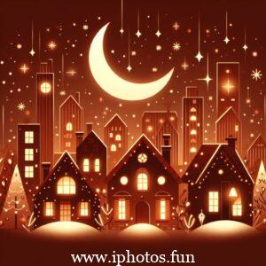 A serene night scene with a cityscape in the background, featuring a beautiful "good night" card