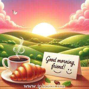 Good morning friends vector illustration: A cheerful image depicting friends greeting each other in the morning