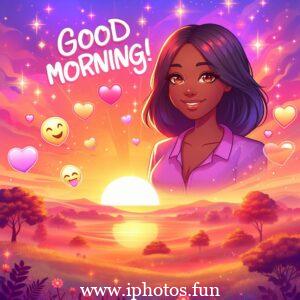 A vector illustration depicting a serene morning scene with a warm sunrise, birds chirping, and flowers blooming.