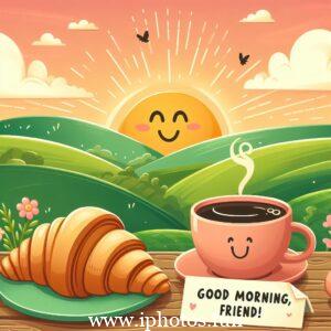 Good morning friends vector illustration: A cheerful image depicting friends greeting each other in the morning