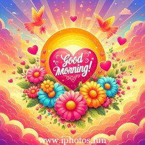 A vibrant vector graphic of friends and family joyfully wishing each other a "good morning"