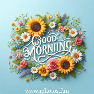 A vector illustration depicting a serene morning scene with a warm sunrise, birds chirping, and flowers blooming. Good Morning Image 4k HD