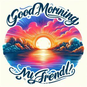 A colorful vector image depicting friends and family happily saying "good morning" to each other.