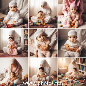 An adorable baby doll in traditional Muslim attire, promoting acceptance and representation.