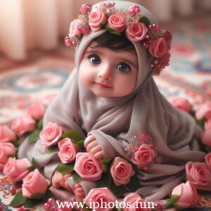 A cute baby doll wearing a hijab and headscarf, symbolizing cultural awareness and respect.