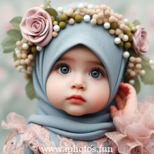 A cute baby doll wearing a hijab and headscarf, symbolizing cultural awareness and respect.