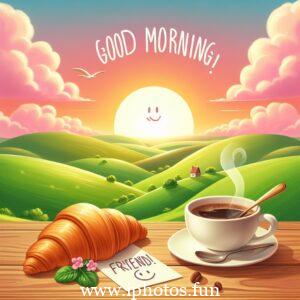 Good morning friends vector illustration: A cheerful image depicting friends greeting each other in the morning