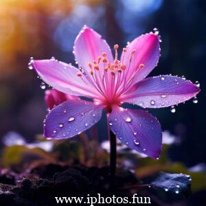 Close-up shot of a pink flower with glistening water droplets