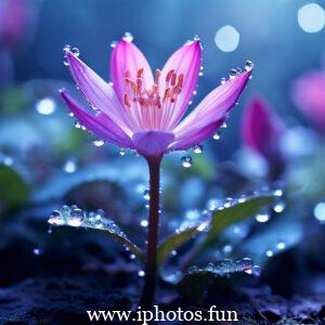 Macro photo of a pink flower adorned with tiny water droplets