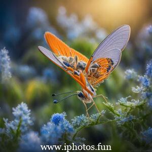 A vibrant green dragonfly perches on a flower, adorned with glistening water droplets.