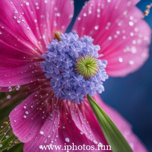 A vibrant red flower adorned with glistening water droplets, captured in a captivating close-up shot.