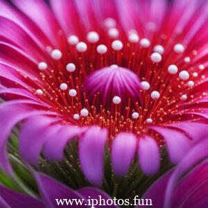 A vibrant red flower adorned with glistening water droplets, captured in a captivating close-up shot.