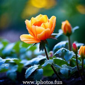 Pink flowers with water droplets glistening in the sunlight, adding a touch of freshness and beauty to the scene