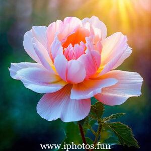 Pink flowers with water droplets glistening in the sunlight, adding a touch of freshness and beauty to the scene