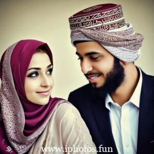 A Muslim couple embracing in a park, displaying affection and love in a serene outdoor setting