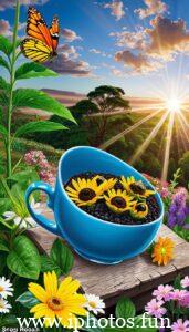 Bright yellow flowers with a friendly sun, representing a joyful morning hello