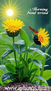 Bright yellow flowers with a friendly sun, representing a joyful morning hello