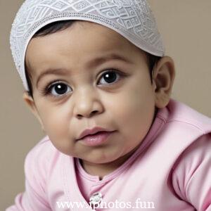 A cute baby girl with a pink headscarf