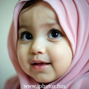 A cute baby girl with a pink headscarf