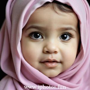 A cute baby girl with a pink headscarf