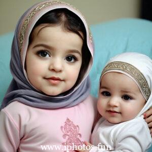 A cute baby girl with a pink headscarf