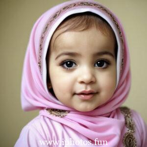 A cute baby girl with a pink headscarf