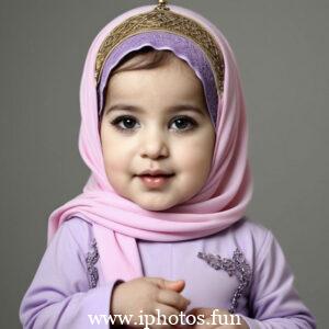 A cute baby girl with a pink headscarf