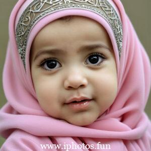 A cute baby girl with a pink headscarf