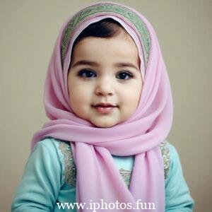 A cute baby girl with a pink headscarf