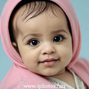 A cute baby girl with a pink headscarf