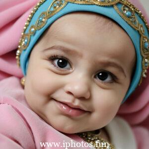 A cute baby girl with a pink headscarf