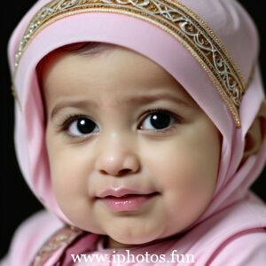 A cute baby girl with a pink headscarf