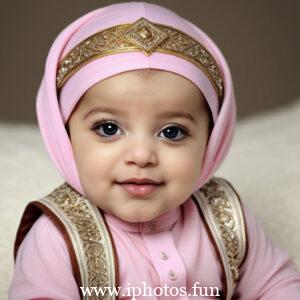 A cute baby girl with a pink headscarf