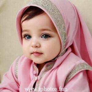 A cute baby girl with a pink headscarf