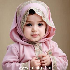 A cute baby girl with a pink headscarf