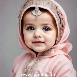 A cute baby girl with a pink headscarf