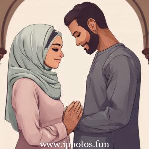 Image of a Muslim couple praying in a mosque