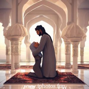 A Muslim couple sitting on a rug in front of a window, engaged in conversation and enjoying each other's company