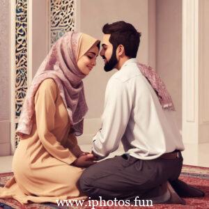 Image of a Muslim couple praying in a mosque