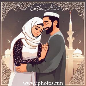 Image of a Muslim couple praying in a mosque