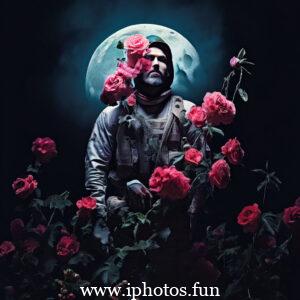 men standing in front of a full moon, holding roses, killers of the flower moon