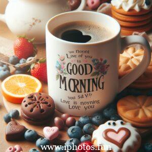 A cup of coffee with cookies and sweets on a wooden table, perfect for a cozy morning.