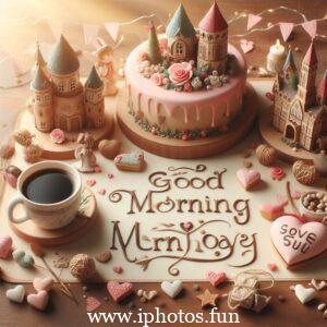 A cup of coffee with cookies and sweets on a wooden table, perfect for a cozy morning.