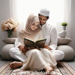 Husband wife beautiful couple read Quran love Islamic photo