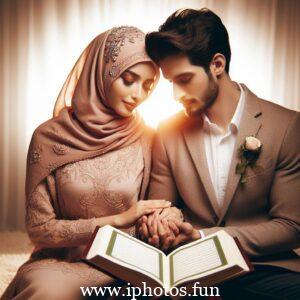 Husband wife beautiful couple read Quran love Islamic photo