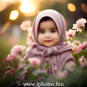 An image of a girl in a hijab standing amidst a field of vibrant flowers.