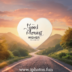 Good morning text in heart shape with hearts and ribbons. A lovely message to start the day with love and affection.